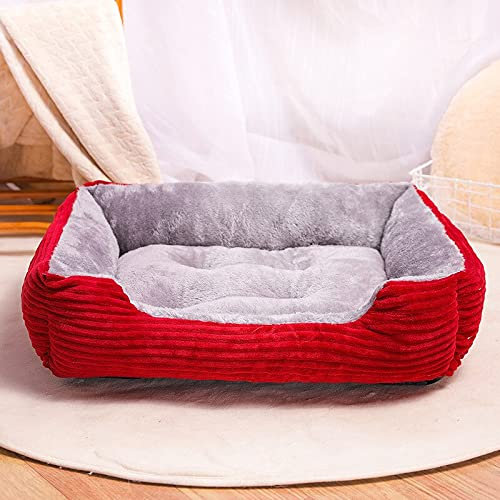 Eogrokerr Waschbares Haustierbett, Sofa, weiches Korallen-Fleece, Hundekörbchen, Katzenbett, Hundebett für mittelgroße und große Hunde (L 70 x 52 cm, rot)
