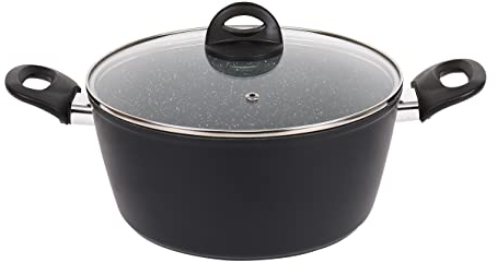 FORGECROSS Black & Grey Marble Forged Pressed Aluminium Non Stick Induction Safe Cooking Pots Pans Saucepans Cookware (26cm Casserole Pot)