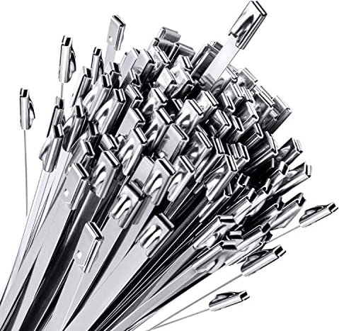 Sinlon Lot de 100 attaches autobloquantes multi-usages en acier inoxydable de 30 cm, adaptées pour l'extérieur, les clôtures à maillons de chaîne, le jardin, la ferme, les cages pour animaux, les