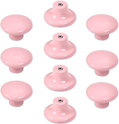 Utoolmart Vintage Ceramic Door Knobs Round Shape Drawer Cupboard Locker Pulls Handles Wardrobe Drawer Cabinet Home Kitchen Hardware, Pink 10Pcs