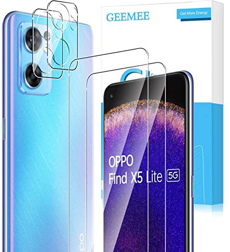 GEEMEE pour Oppo Find X5 Lite 5G Verre trempé +Arrière Caméra Verre Trempé, 【2 Pack +2 Pack】 Ultra Clair 9H Crystal Clear Film Protection Ecran Anti - Rayures Glass Screen Protector (Transparente)