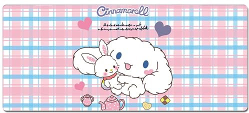 SMAIGE XXL Extended Gaming Mouse Mat/Pad - Large, Wide (Long) Mousepad, Stitched Edges | 27.6x11.8x0.08 Dimensions-Cute Kawaii Cartoon Design for Women Girls (Pink Cat)