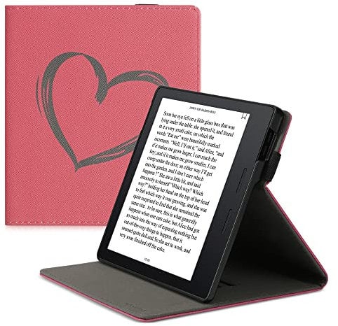 kwmobile Hülle kompatibel mit Amazon Kindle Oasis 10. Generation Hülle - Case mit Schlaufe und Ständer - Herz Brush Dunkelrot