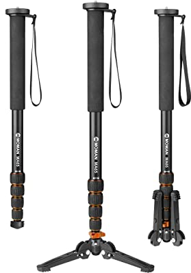 Monopiede, Moman MA65 Monopiede Estensibile Portatile da Viaggio Leggero in lega di alluminio con base rimovibile per Treppiede per Fotocamera Gamba a 5 Sezioni 50cm-165cm Max. 10 kg, Noir Arancione