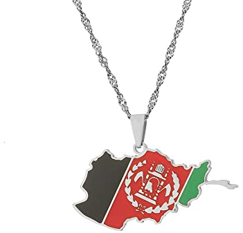 Afghanistan Karte Anhänger Halskette - Vintage Pullover Kette,Country Fashion Charm Hip-Hop Dünne Kette Zierlicher Patriotischer Schmuck,Ethnischer Stil Womenmengirl Unisex Geschenke,Weiß,50Cm