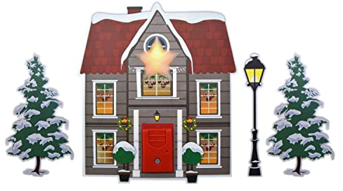 ZauberDeko Fensterbild mit LED Haus Tannenbaum Weihnachtsbeleuchtung Advent Weihnachten Deko