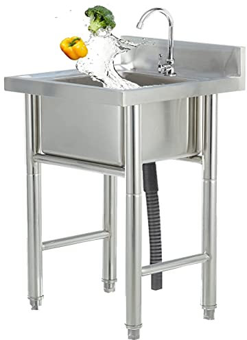 Mejorado Fregaderos de Servicios de Acero Inoxidable Independiente Fregaderos de un Seno Fregadero Comercial Fregaderos de Cocina, para Bar Camping Jardin Lavandería