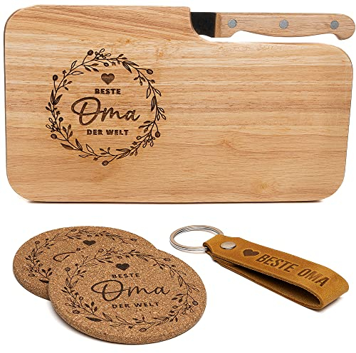 kupi Geschenke für Oma Geschenk | Geschenkset Beste Oma Geschenke | Geburtstagsgeschenk Brotzeitbrett Holz | Frühstücksbrettchen mit Gravur