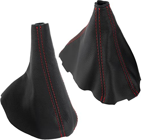 AERZETIX - C62893 - Faltenbalg für schalthebel und handbremse aus echtem leder - kompatibel mit BMW Serie 5 E39 1997-2005 - farbe: schwarz mit roten nähten - für manuelles getriebe