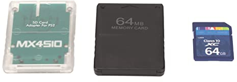 Septpenta Konsolen Karten Adapter, Universal Design Software Erkennungs Speicher Kartenleser mit 64G Speicher Karte 64MB FMCBV 1.966 Karte, Stabile Leistung Plug and Play für PS2(Dünn)