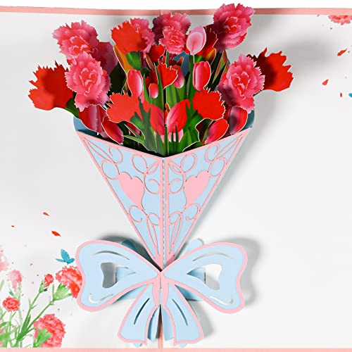 GREETING ART pop up karte geburtstag blumen,3d pop up karte mit Nelke,3D Blumenkarte für Frau, Freundin & Mutter,Geburtstagskarte,Muttertag,Hochzeit,Danke oder Valentinstag