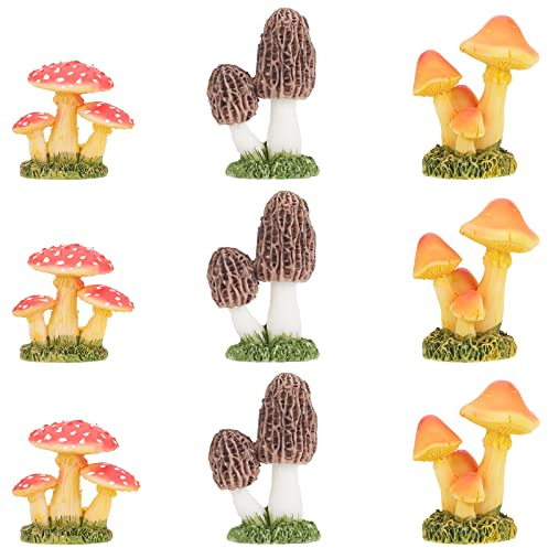 WEBEEDY 12 Stück Pilzdekoration Mini Pilze Miniatur-Pilz Gartendekoration Feengarten-Zubehör Pilze Aus Kunstharz Pilze Deko für DIY Potting Micro Landschaft Blumentöpfe Bonsai