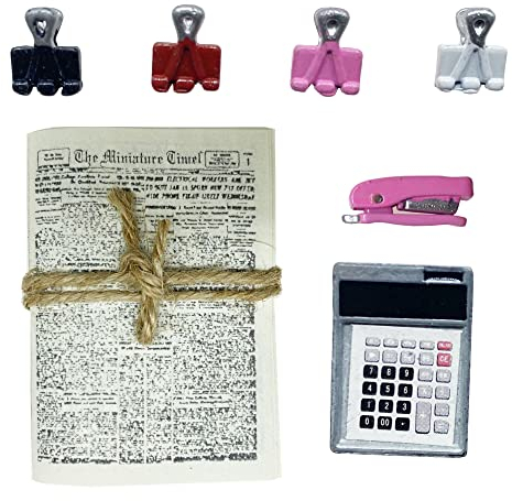 Cayway Miniatur Puppenhaus Zubehör Mini Schulbedarf Miniatur Puppenhaus Miniatur Zeitung Mini Clips Miniatur Rechner für DIY Dekor Puppe Schule Spielset