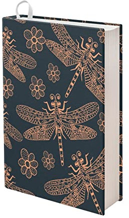 Kuiaobaty Buchhülle mit Libellen-Blumendruck, für Buchliebhaber, schwarze Schutzhülle zum Hineinschlüpfen, Jacken für Schulbuch
