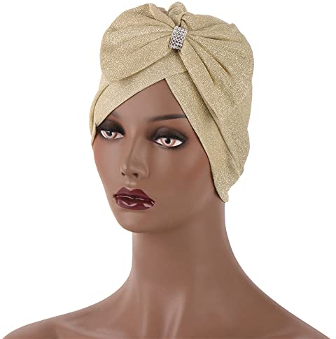 Vsadsau Glitzer-Turban, große Schleife, für Damen, Diamanten, muslimische Kopfbedeckung, Indien-Mütze, Chemo-Beanies