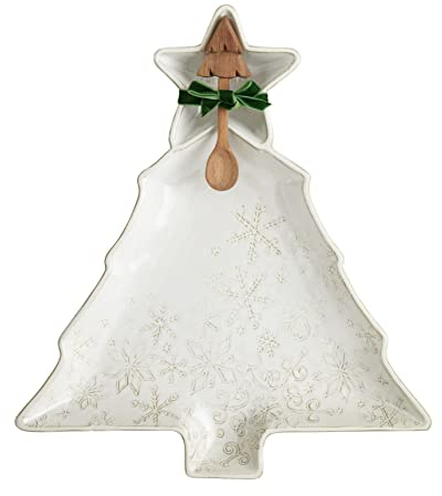 Mud Pie Weißes Weihnachts-Chip- und Dip-Set, Servierbesteck 36,7 x 34,8 cm | Löffel 14 1/2 Zoll