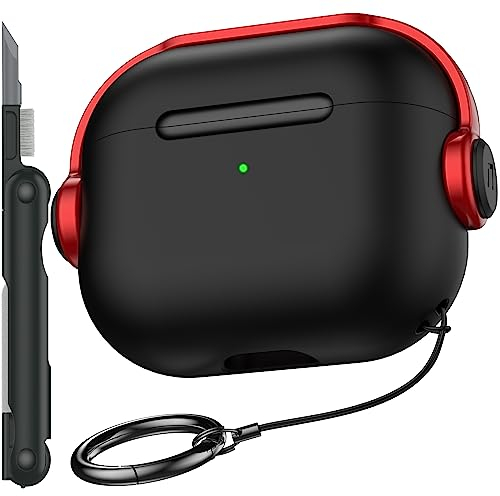 R-fun Kompatibel mit Airpods 3rd Generation Case mit Secure Lock, Musik Headset Kopfhörer Schutzhülle mit Reinigungsset Kompatibel mit Apple Airpods 3 2021 Ladecase,Schwarz &Rot