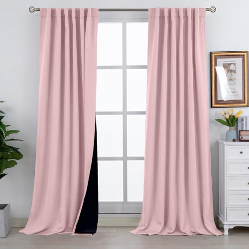 BGment Verdunkelungsvorhänge mit Wärmedämmung, 274 cm lang, Stangentasche und Rückenlasche, doppellagig, Raumverdunkelung, Fenstervorhang für Schlafzimmer, 132 x 274 cm, 2 Paneele, Rosa