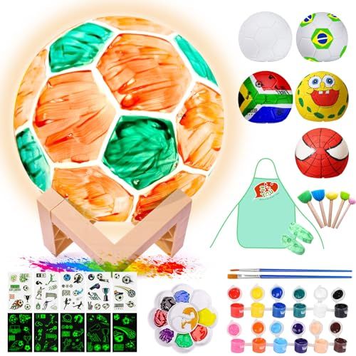 ONLYFUN Paint Your Own Football Lamp Kit, World Cup 3D Football Night Light Kids, with Football Stickers & Stand, Football Gifts for Boys Girls, Arts and Crafts for Kids Ages 3 4 5 6 7 8 9 10 11 12