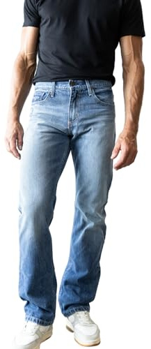 Kimes Ranch Men's James Casual Western Cowboy Mid-Low Rise Straight Fit & Straight Boot Leg Mid Wash Denim Jeans, 35W x 34L