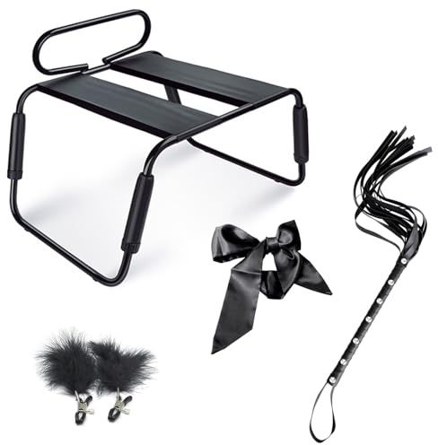 Möbel Einstellbar Stuhl mit Griffe + Nippelklemmen Brustwarzen + Augenmaske + Peitsche Weich,Vielseitig Bounce Love Chair Sexmöbel,Spielzeug Hart,Sitz Lendenkissen Kissen (A)