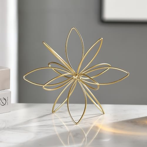 MOCOME 8 Gold Decorative Sphere, Metal Floral Tabletop Sculpture, Abstract Tabletop Decorative Ball for Home Metal Sphere Decor