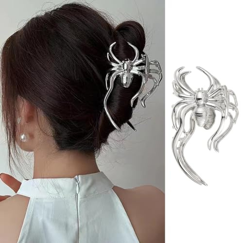 1Pcs Spider Shape Hair Claws - Women's Punk Style Metal Sliver No Crease Clips for Halloween Party, Holiday Dress Up, and Hair Decoration