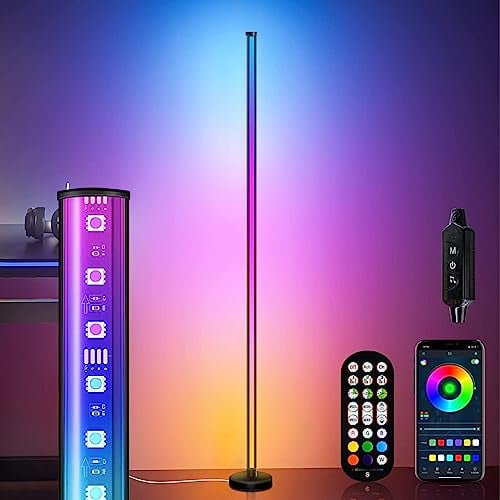 ELINKUME Smart LED Floor Lamp, RGB Corner Floor Lamp with Music Sync and Color Changing, Remote & APP Control 16 Million Colors, Ideal for Living Rooms, Bedrooms, and Gaming Rooms