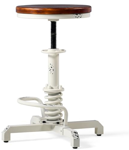 Topower Industrieller Retro Vintage Bauernhof Holzsitz Traktor Hocker Küche Drehbar Höhenverstellbar Barhocker Antik Weiß