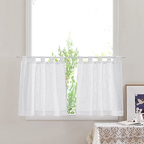 PONY DANCE Küchengardinen Kurz Schlaufenschal 2er Set B 60 x H 45 cm Wohnmobil Gardinen Halbtransparent Scheibengardine Vorhänge für Badezimmer Fenster, Weiß