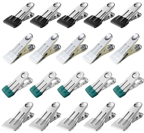 ZCSOWE 20 Pièces Pince a Linge INOX Crochet à Linge Portable Métal Acier Inoxydable Suspendus Pince à Linge Polyvalents Rotatifs Epingle Clip Rideaux Cintre Pince Pince à Linge en Métal