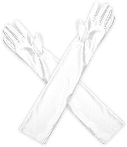 Vanyibro Lange schwarze Handschuhe, Satin, Ellenbogenlänge, 1920er-Jahre, Opernhandschuhe, Abendkostüm, Party, Tanzhandschuhe für Damen, 2 Stück, weiß, One size