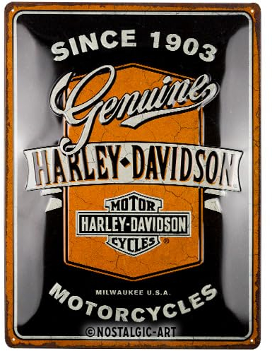 Nostalgic-Art Retro Blechschild, 30 x 40 cm, Harley-Davidson – Genuine Motorcycles Ribbon – Geschenk-Idee für Biker, Original Lizenzprodukt (OLP), aus Metall, Vintage Design, Blechschilder Sprüche