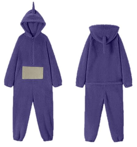 rtdgcv Teletubbies Costume adulto pigiama da donna lungo un pezzo unisex onesie animale, cosplay, abbigliamento per la casa, pile con cappuccio, festa, viola., XL