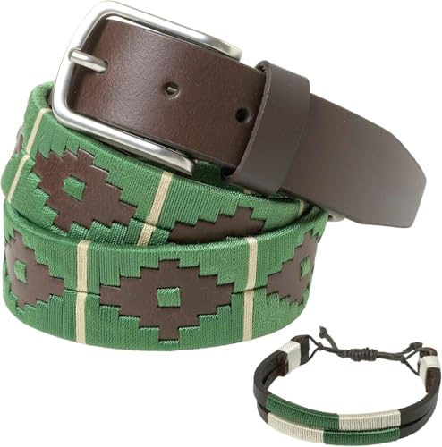 PELPE Argentinischer Ledergürtel mit passender Schnur und Lederarmband. Auf Leder gestickter Gürtel für Männer und Frauen. Argentinische Pologürtel