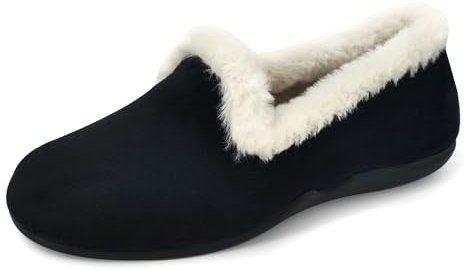 JOMIX Damen Winter Hausschuhe Warme Memory Foam Puschen Plüsch Lammfell Mokassins Mädchen Bequeme Elegant Gefüttert Pantoffeln rutschfeste Hausclogs Made in Spanien (MD2419, Schwarz, 39 EU)