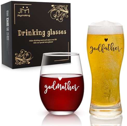 Joymaking Wine & Beer Glass Set - Godparents Gift for Special Occasions