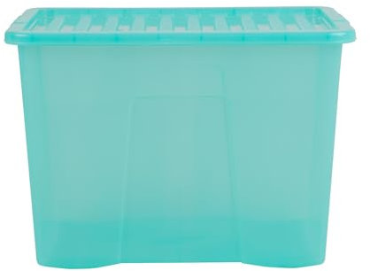 Wham Crystal 80 Liter Storage, Heavy Duty Plastic Storage Box With Lids Home Office Stackable Nestable, Large Storage Boxes With Lids 60 x 40 x 42 cm - Tint Spearmint (Pack of 5)
