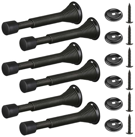 TYGFRT 6-Piece Black Door Stop, Wall Mount, Modern Style, Soundproof, Spring Steel, 85mm, Pack of 6