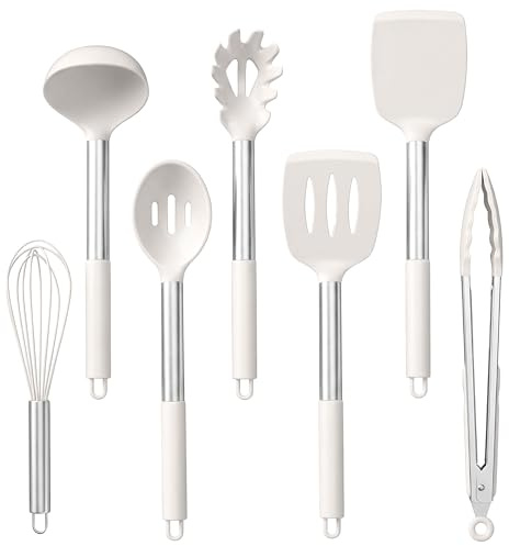 Homikit Ustensile de cuisine avec poignée en acier inoxydable (7, blanc)