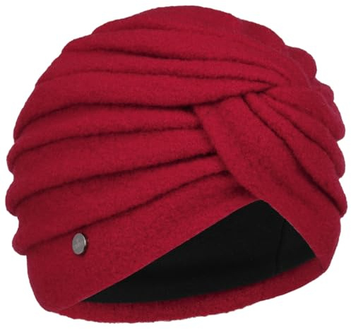 LIERYS Damenturban mit Futter Damen One Size (ca. 55-60 cm) - Made in EU - Turban aus 100% Wolle - Wärmeisolierend Dank Fleecefutter - Unifarben - Mütze Herbst/Winter Himbeerrot One Size