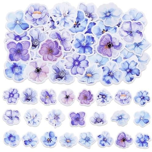46PCS Blue Flower Stickers - Mini Nature Flower Stickers for Scrapbooking, Travel Case, Laptop, Planners, Calendars, Suitcase, Notebooks, Journal