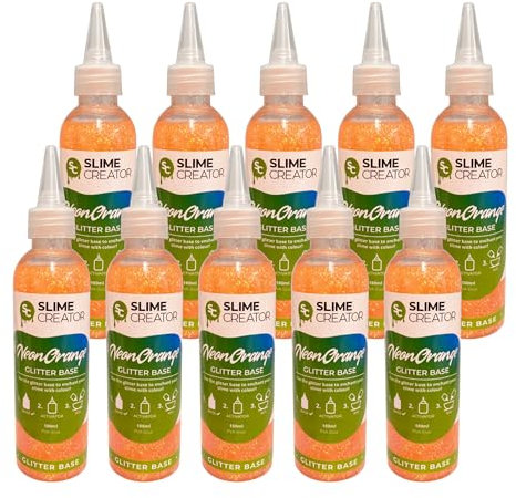 Slime Creator Glitter Base - Neon Orange - 180ml Bottle - Vibrant Neon Orange Glitter for Slime Crafting - Pack of 10