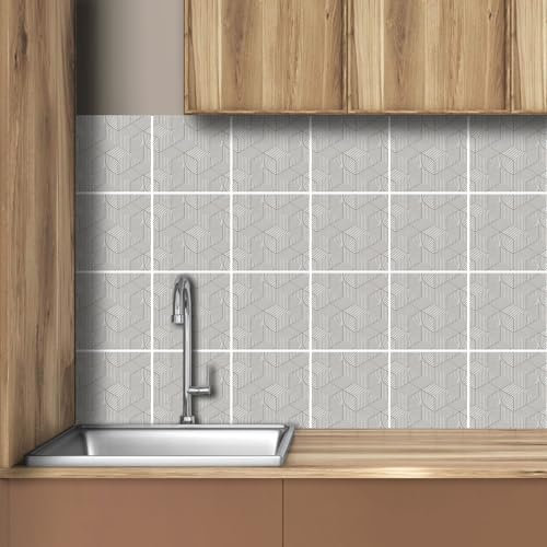 AREDE 32 x Feuilles Mural Stickers Carrelage 2D Imperméables Carreau de Ciment Adhesif, Autocollants Carreaux Dosseret pour Cuisine, Salle de Bain la Décoration à la Maison / 15 x 15 cm / T1061