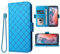 Furiet Wallet Case for Motorola Moto G Play 2024 4G with Wrist Strap Grid Luxury PU Leather Flip Card Holder Purse Slot TPU Full Body Shockproof Phone Cover for XT2413V XT2413-1 64GB Women Men Blue