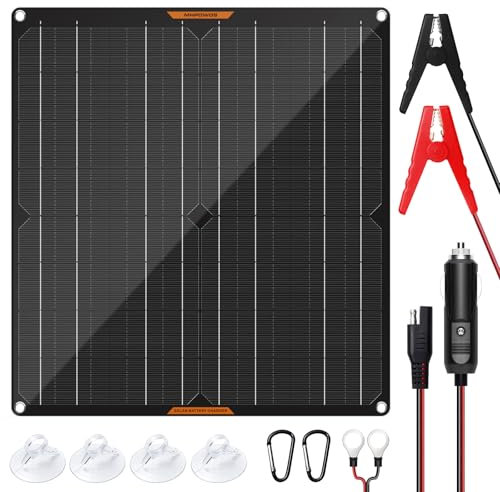 MHPOWOS 20W 12V Solar Batterie Erhaltungsladegerät Tragbares Wasserdichtes Power Solar Panel Erhaltungsladekit für Auto Automobil Motorrad Boot Marine Schneemobil Wasserfahrzeug RV