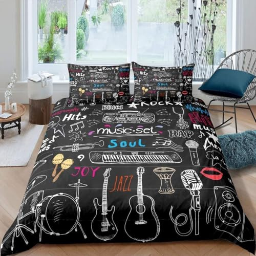 PUOJIEAT Bettwäsche 135x200 Rock-Schlagzeug Weich Mikrofaser Bettwäsche-Sets Rock-Schlagzeug Bettbezug mit 1 x Kissenbezug 80x80 cm 3D Bettzeug Set q7565