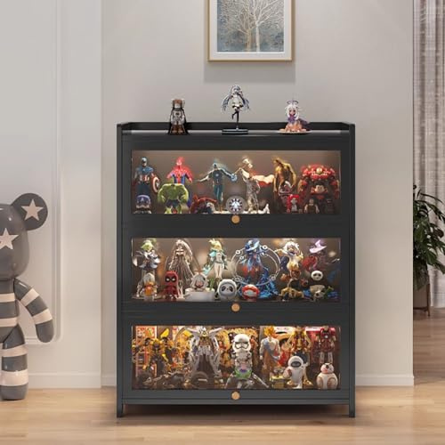 uofgcru Großer Kapazität Klare Regal Vitrine, Glas Acryl vitrine, Bambou Bücherregal Vitrinenschrank, Holzvitrine, 3 Schichten,Glasvitrine für Bücher, Wein, Büro, Wohnzimmer, Küche 60×32×106cm Black