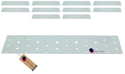 GeZu Impex Joining Plates 60 x 240 mm Galvanised Flat Perforated Metal Connector Sheet Joining Plates Wood