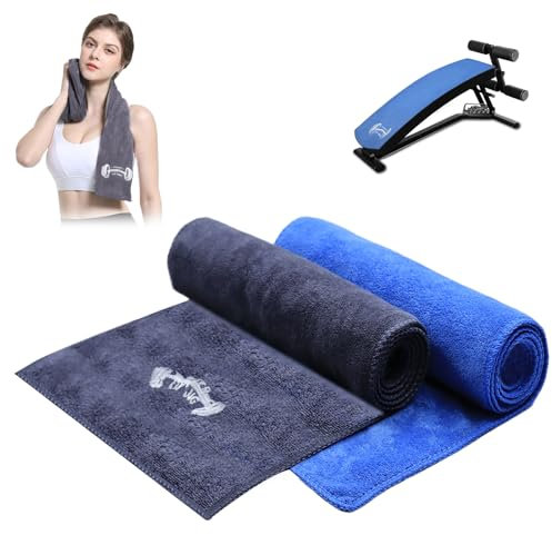MCTNCT 3 Piezas Toalla Microfibra, Toalla Gimnasio, Toalla Deporte Gimnasio, Ultraabsorbente y Compacta, Secado Rápido,Toalla Gym para Deporte, Gimnasio y Yoga (Gris, Azul)